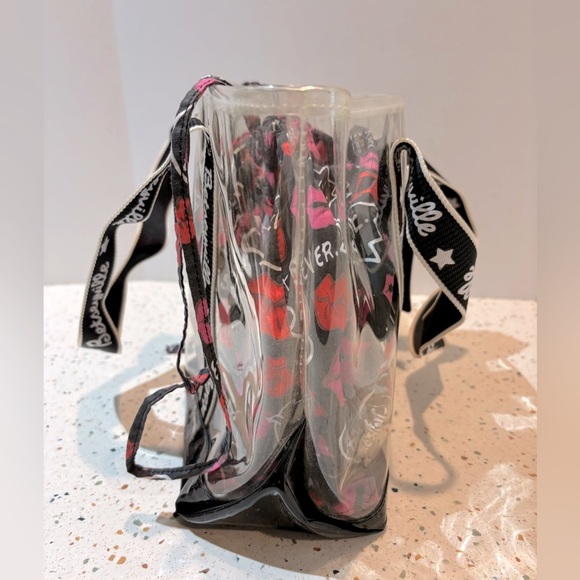 Vintage Y2K Betsey Johnson Clear Tote Bag with Drawstring Insert Kiss Pattern - Picture 10 of 11